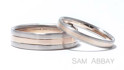 Red & White Gold Striped Wedding Rings