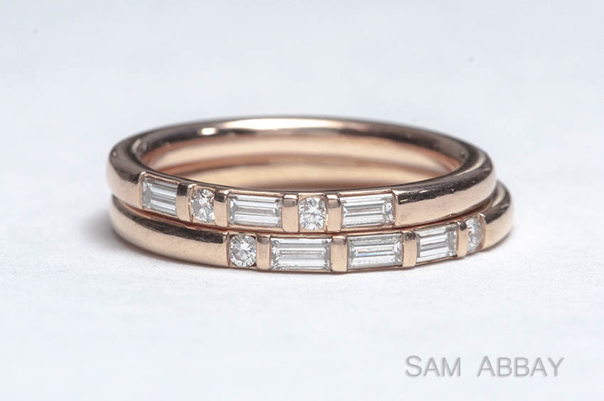Diamond Same-Sex Wedding Rings Red Gold