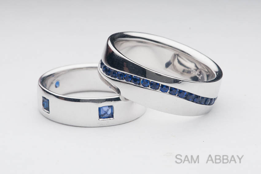 850 Sapphire Swirl Platinum Same Sex Wedding Rings Gay 