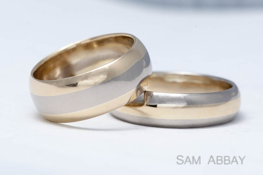 Yellow & White Gold Stripe Wedding Rings